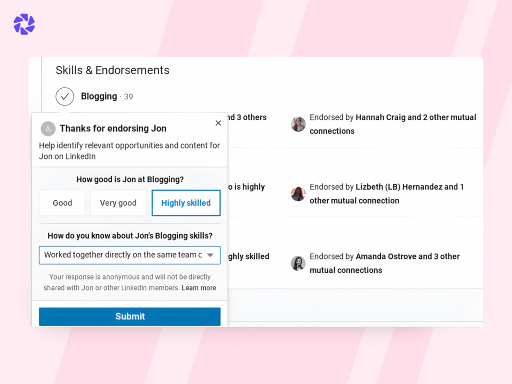 LinkedIn Endorsement Examples 2