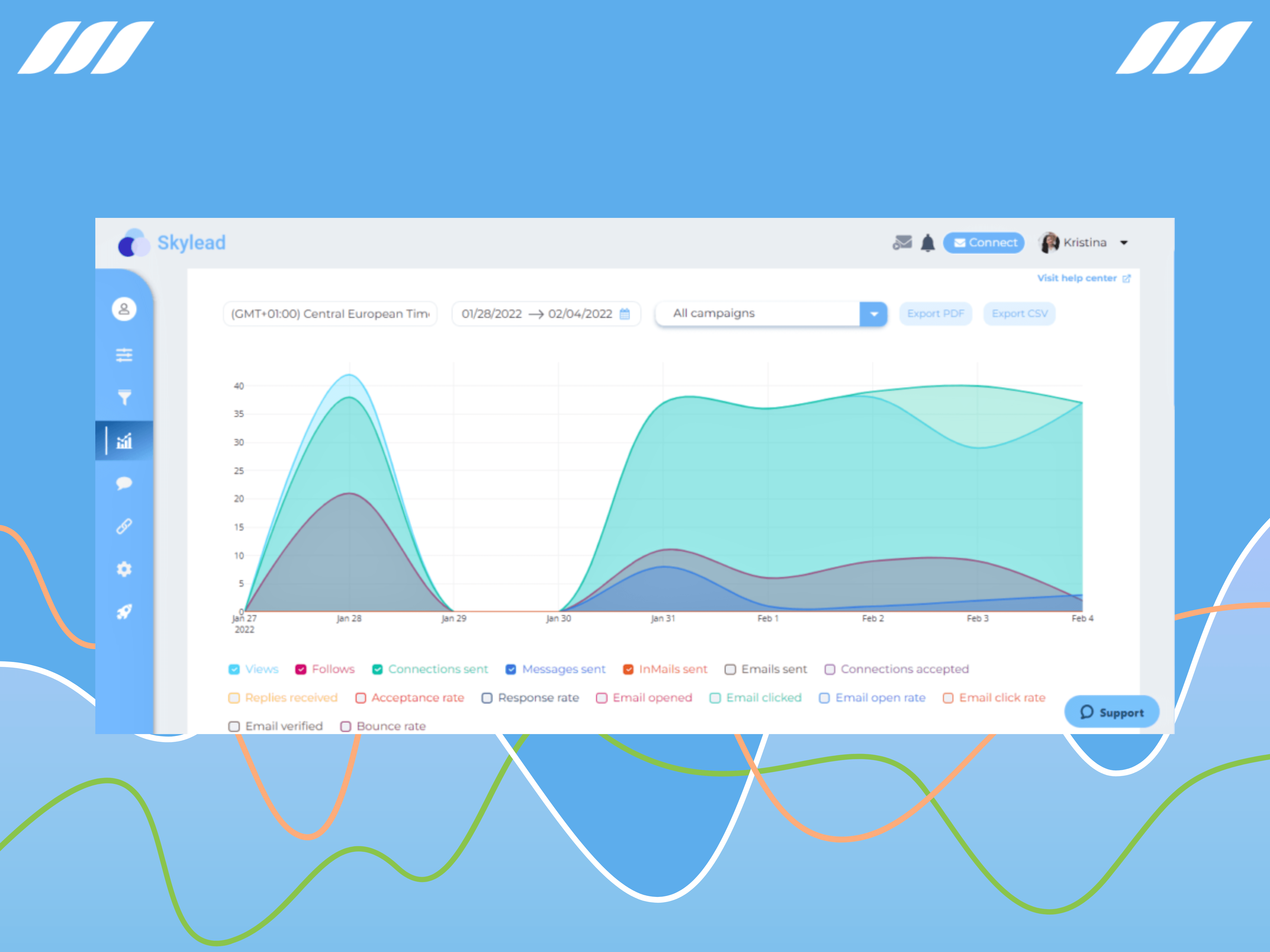 Skylead statistics page interface