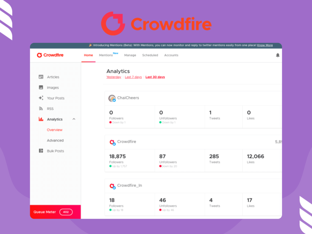 Crowdfire App LinkedIn Bot Interface