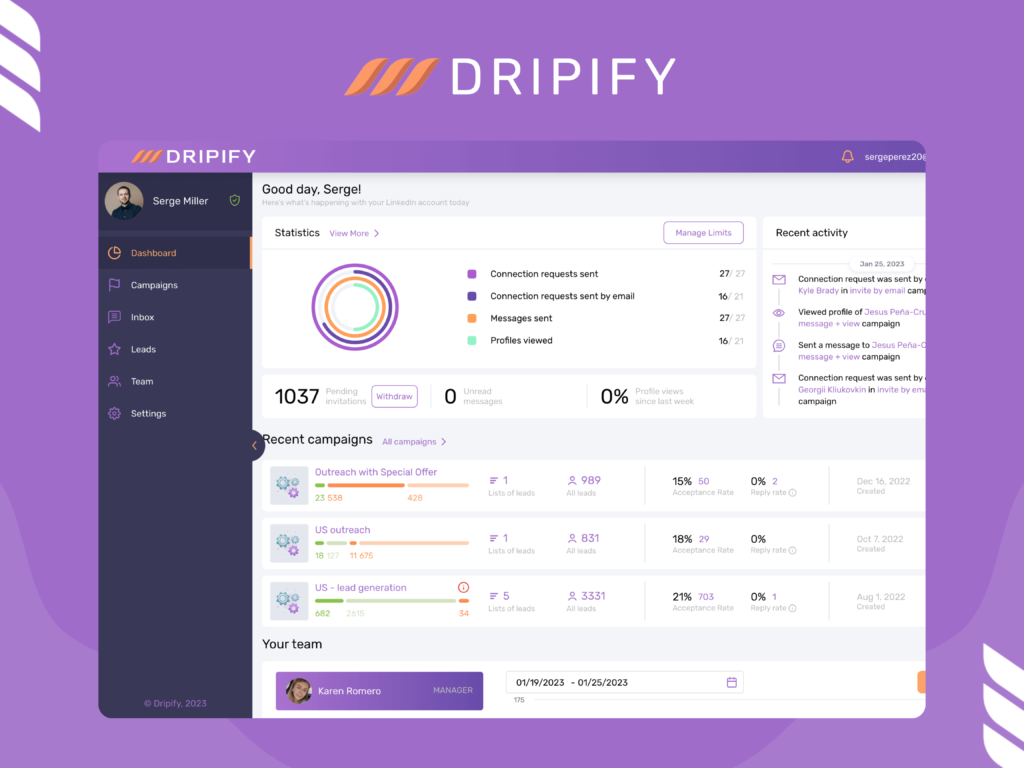 Dripify LinkedIn Bot Interface
