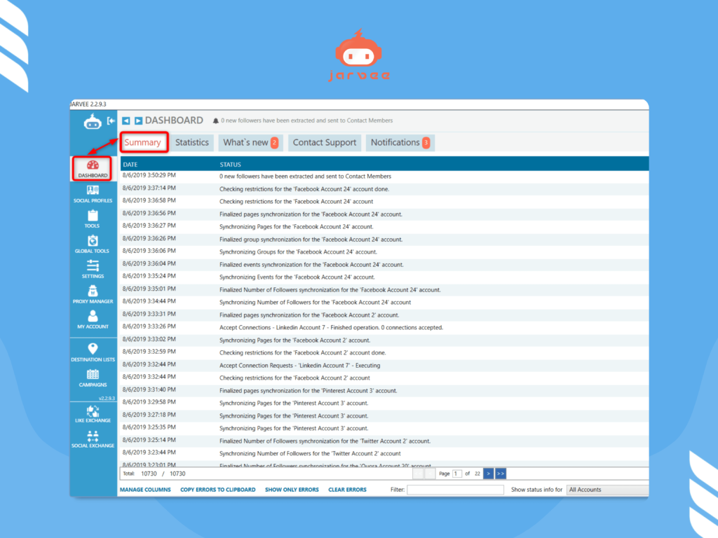 Jarvee LinkedIn Bot Interface