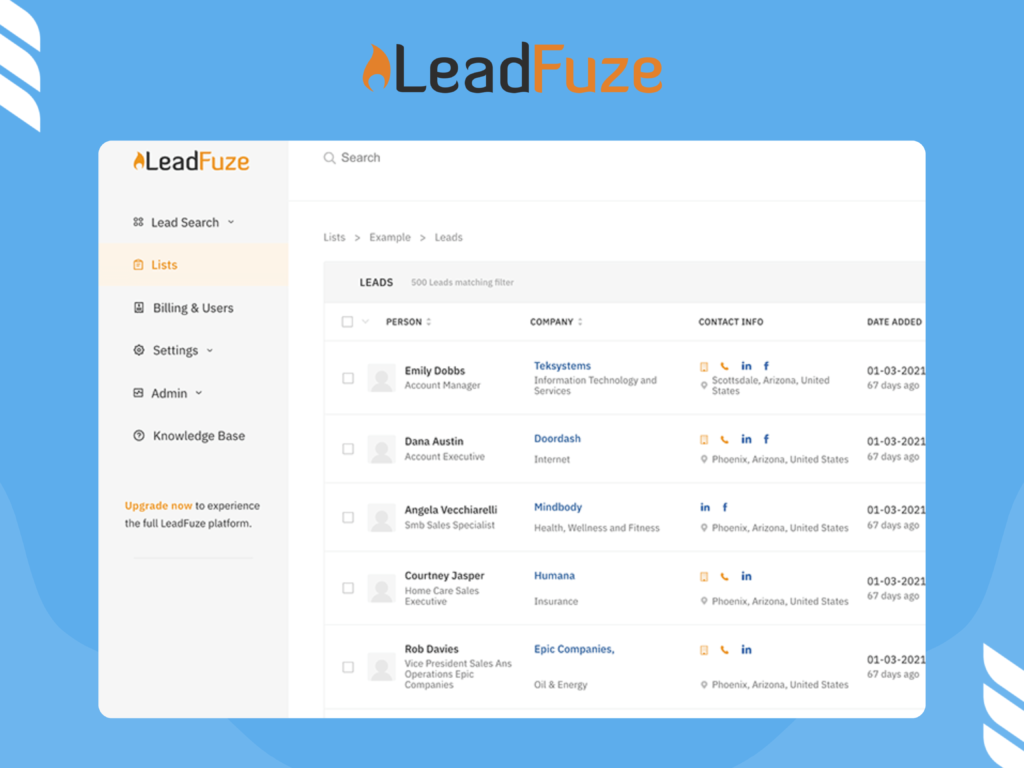 LeadFuze LinkedIn Bot Interface