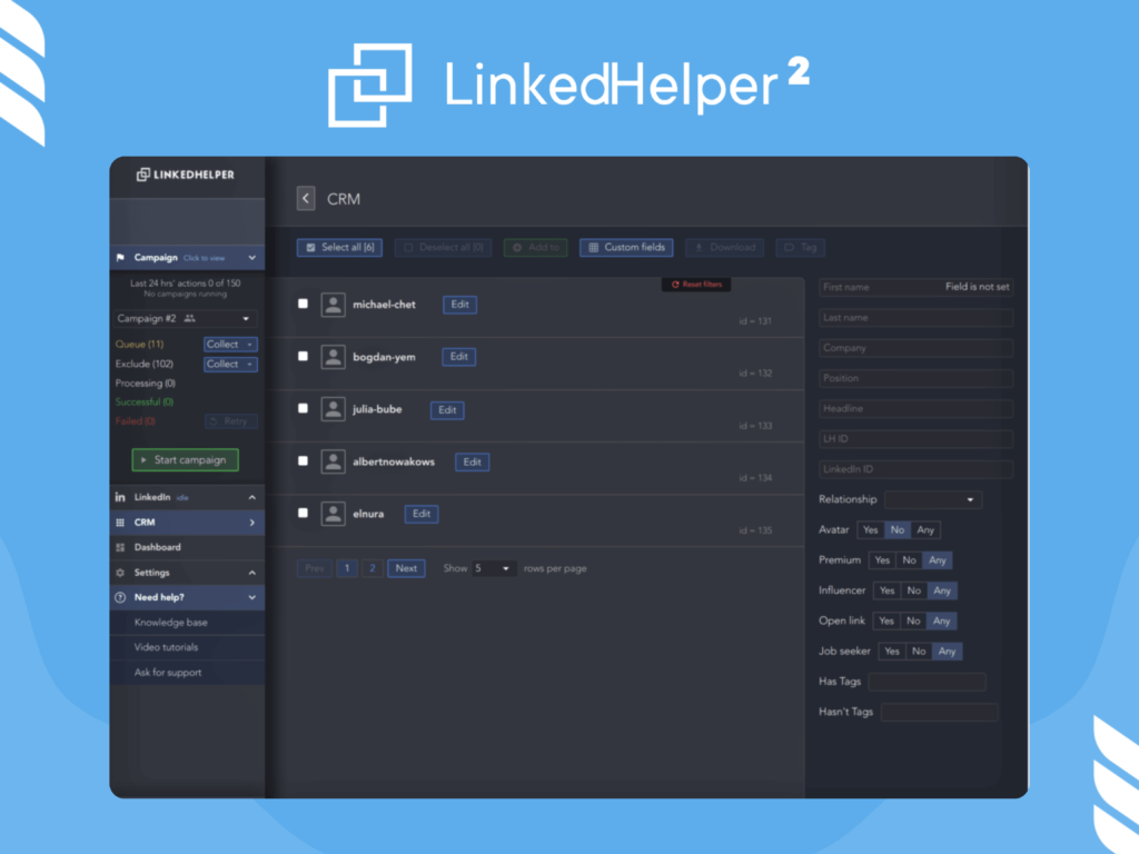LinkedHelper LinkedIn Bot Interface