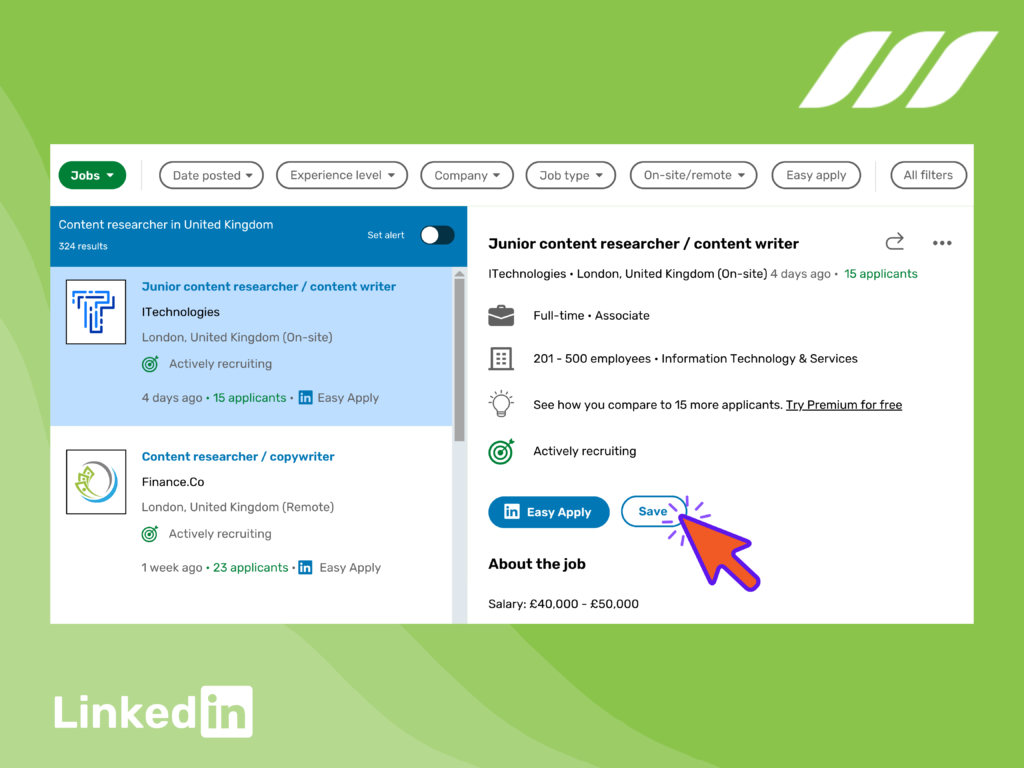 LinkedIn Boolean Search: Save people and jobs