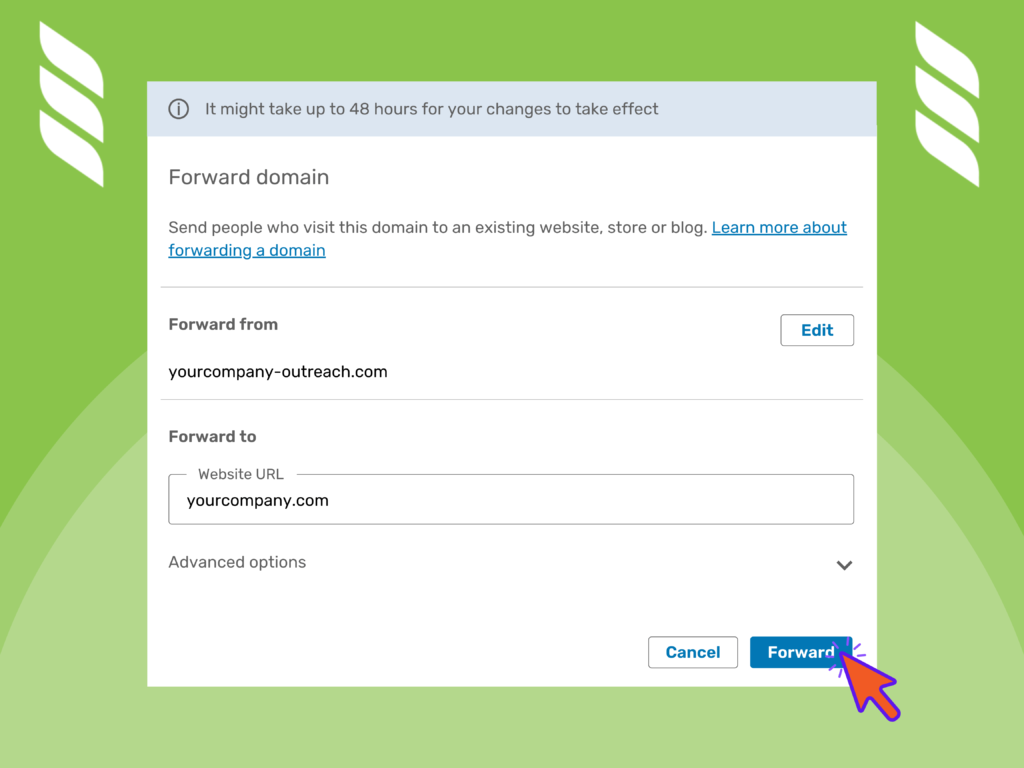 Separate domain for cold email outreach: set up redirects