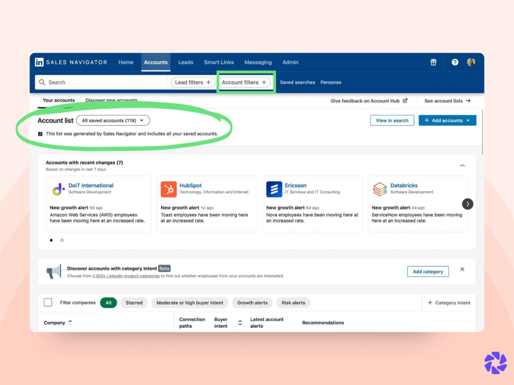 LinkedIn Sales Navigator Filters: Saved Accounts