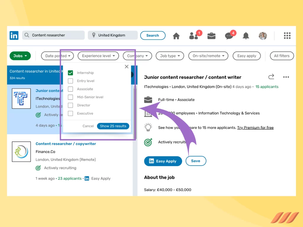 Use LinkedIn as a student: Job and Internship Searches