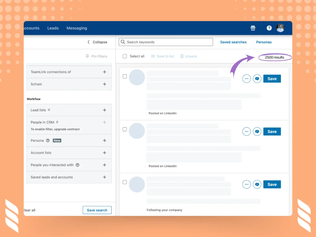 LinkedIn Sales Navigator Core Benefits: Access to 2500 Search Results