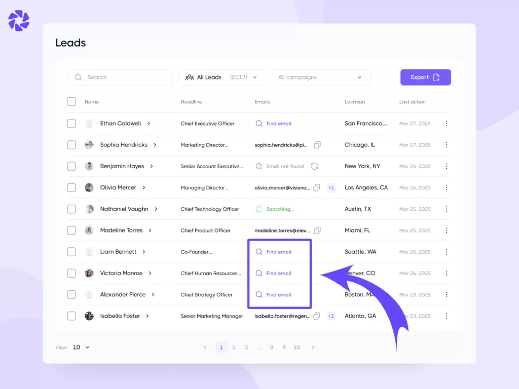 Image-1 Utilizing Email Finder in the Leads List